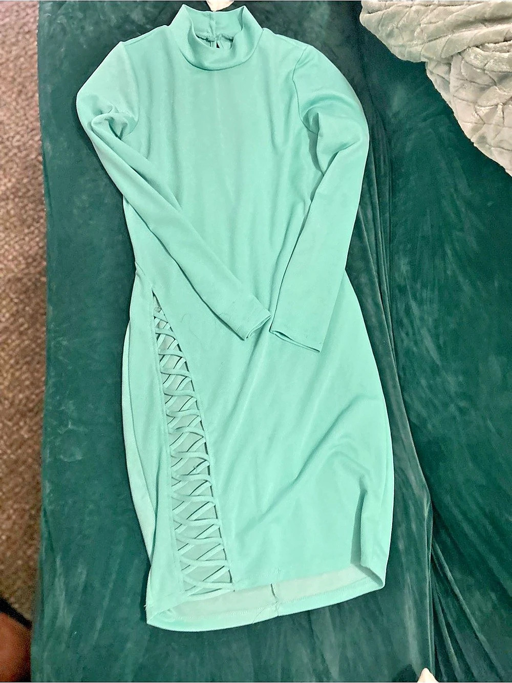 WTD Long Sleeve cut out Lace-Up Mini Dress in baby blue
